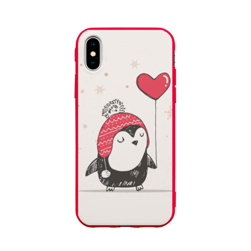 Чехол для Apple iPhone X силиконовый матовый Пингвин с шариком Фото 01 Чехол для Apple iPhone X силиконовый матовый Пингвин с шариком Фото 01