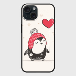 Чехол силиконовый для Apple iPhone 15 матовый Пингвин с шариком