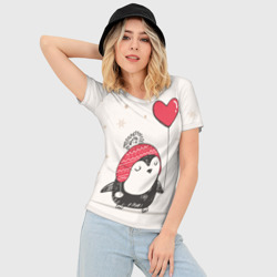 Женская футболка 3D Slim Пингвин с шариком - фото 2