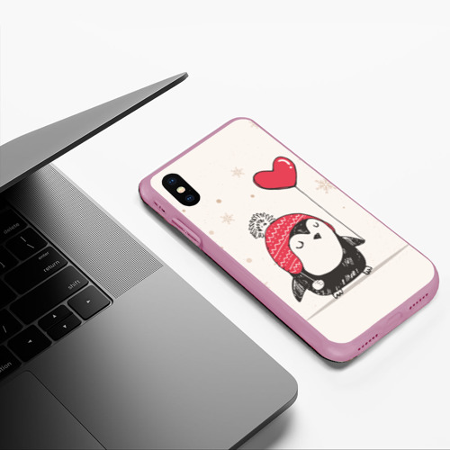 Чехол для iPhone XS Max матовый Пингвин с шариком, цвет розовый - фото 5
