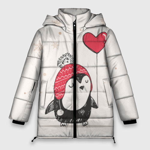 Женская зимняя куртка Oversize Пингвин с шариком, цвет красный