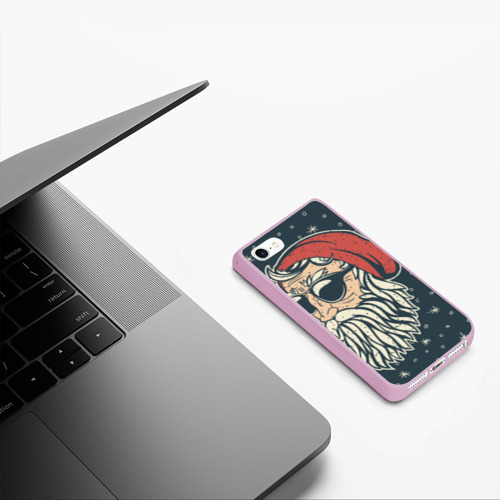 Чехол для iPhone 5/5S матовый Санта хипстер, цвет розовый - фото 5