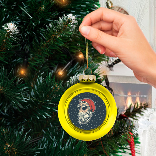 Стеклянный ёлочный шар Санта хипстер, цвет золотой - фото 3
