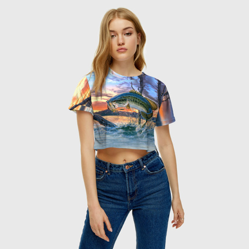 Женская футболка Crop-top 3D Рыба, цвет 3D печать - фото 3