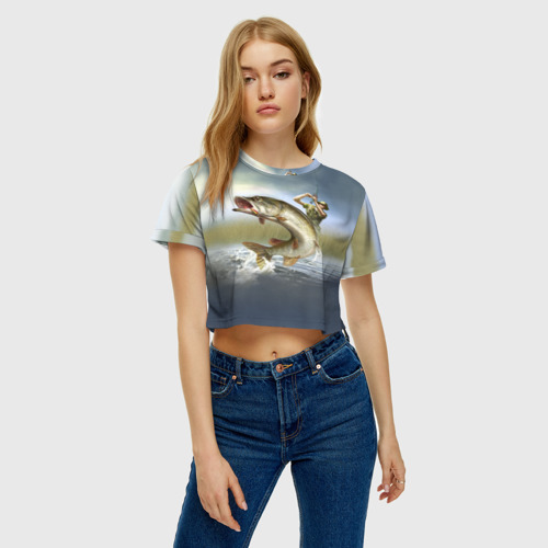 Женская футболка Crop-top 3D Щука, цвет 3D печать - фото 4