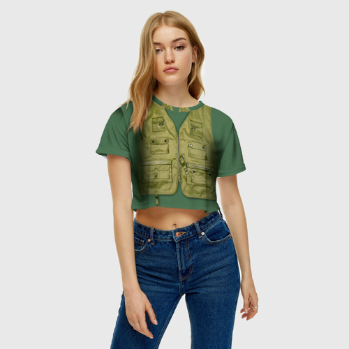 Женская футболка Crop-top 3D Жилетка рыбака, цвет 3D печать - фото 4