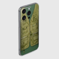 Чехол для iPhone 15 Pro Max силиконовый с защитой камеры Жилетка рыбака зеленая - фото 2