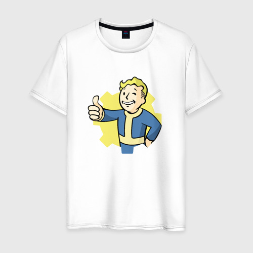 Мужская футболка из хлопка с принтом Vault Boy Fallout, вид спереди №1