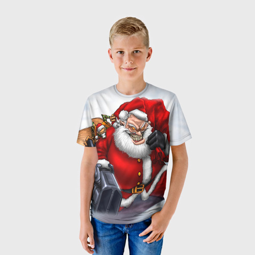 Детская футболка 3D Дед мороз рокер, цвет 3D печать - фото 3