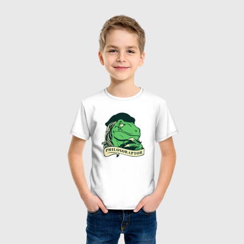 Детская футболка хлопок Philosoraptor, цвет белый - фото 3