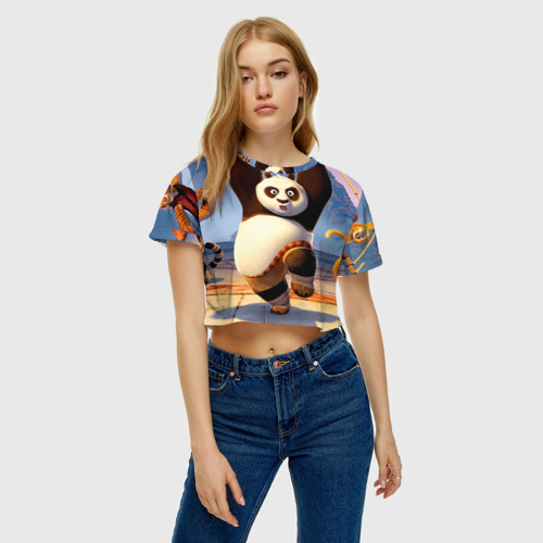 Женская футболка Crop-top 3D Кунг фу панда, цвет 3D печать - фото 4