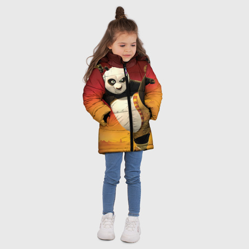 Зимняя куртка для девочек 3D Кунг фу панда, цвет черный - фото 5