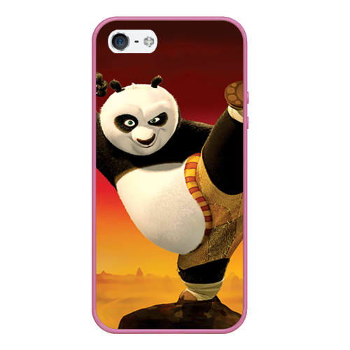 Чехол для iPhone 5/5S матовый Кунг фу панда, цвет малиновый