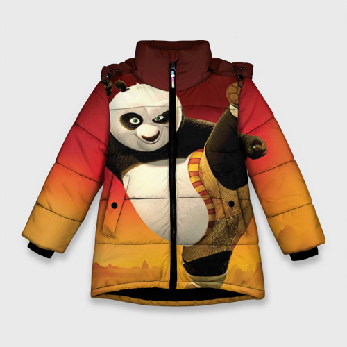 Зимняя куртка для девочек 3D Кунг фу панда, цвет черный