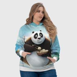 Толстовка с принтом Кунг фу панда для женщины, вид на модели спереди №4. Цвет основы: белый