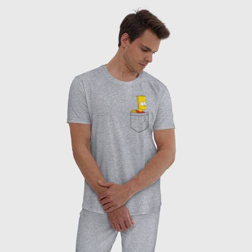 Мужская пижама хлопок Карманный Барт, цвет меланж - фото 3
