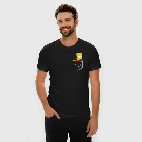 Мужская футболка хлопок Slim Карманный Барт, цвет черный - фото 3