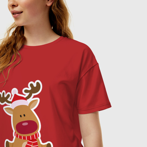 Женская футболка хлопок Oversize Милый олень, цвет красный - фото 3