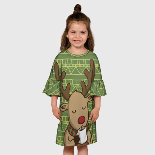 Детское платье 3D Олень с кружкой - фото 4