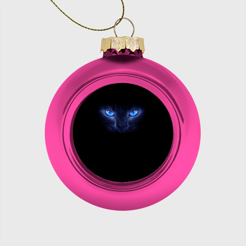 Стеклянный ёлочный шар Кошка с голубыми глазами, цвет розовый