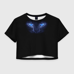 Женская футболка Crop-top 3D Кошка с голубыми глазами