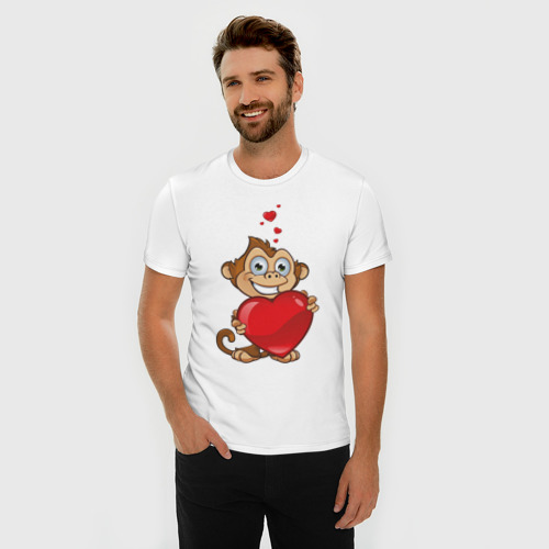 Мужская футболка хлопок Slim Обезьянка с сердцем, цвет белый - фото 3