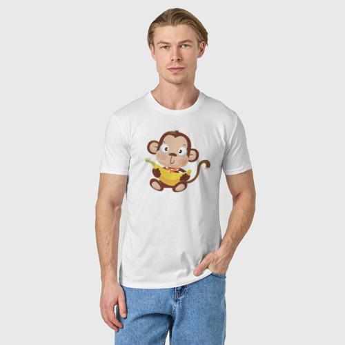 Мужская футболка хлопок Обезьянка с бананом, цвет белый - фото 3