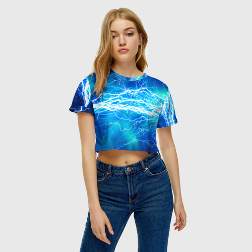 Женская футболка Crop-top 3D Молния, цвет 3D печать - фото 4