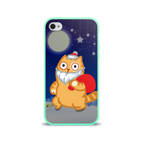 Чехол для Apple iPhone 4/4S силиконовый глянцевый Новогодний кот Фото 01 Чехол для Apple iPhone 4/4S силиконовый глянцевый Новогодний кот Фото 01