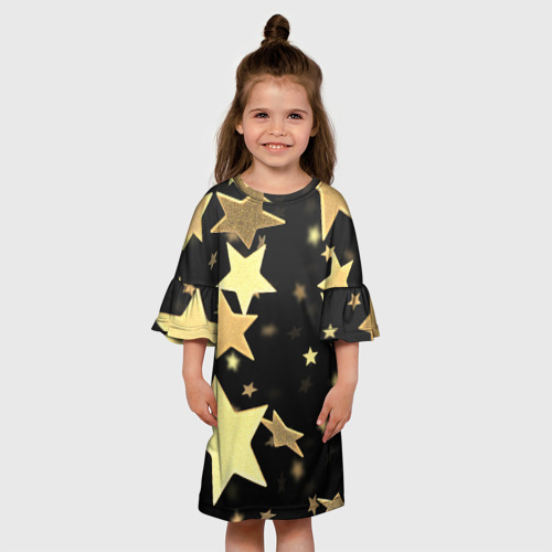 Детское платье 3D Золотые звезды, цвет 3D печать - фото 4