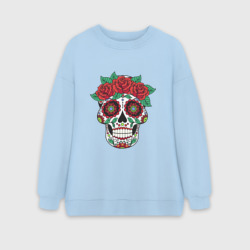 Женский свитшот oversize без начеса хлопок Мексиканский череп для нее