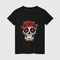 Женская футболка хлопок Мексиканский череп для нее