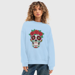 Женский свитшот oversize без начеса хлопок Мексиканский череп для нее - фото 2