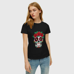 Женская футболка хлопок Мексиканский череп для нее - фото 2
