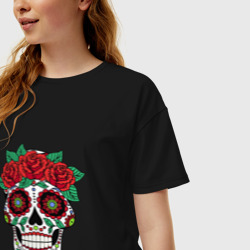 Женская футболка хлопок Oversize Мексиканский череп для нее - фото 2
