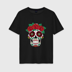 Женская футболка хлопок Oversize Мексиканский череп для нее