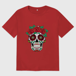 Женская футболка хлопок Oversize Мексиканский череп для нее