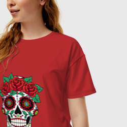 Женская футболка хлопок Oversize Мексиканский череп для нее - фото 2