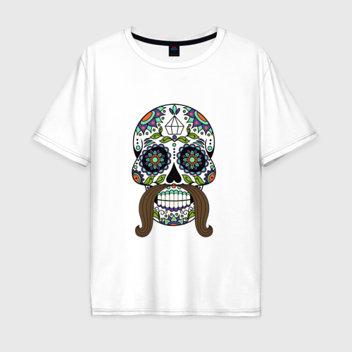 Мужская футболка из хлопка оверсайз с принтом Мексиканский череп для него, вид спереди №1