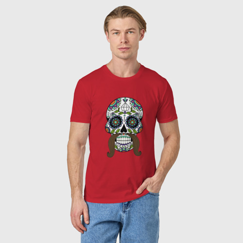 Мужская футболка хлопок Мексиканский череп для него, цвет красный - фото 3