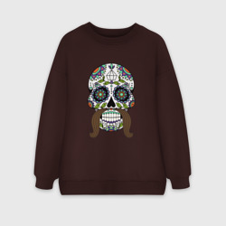 Женский свитшот oversize без начеса хлопок Мексиканский череп для него