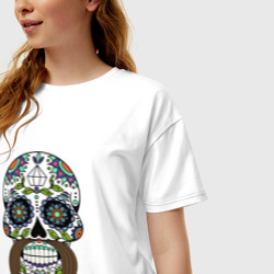 Женская футболка хлопок Oversize Мексиканский череп для него - фото 2