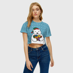 Женская футболка Crop-top 3D Новогодний мишка - фото 2