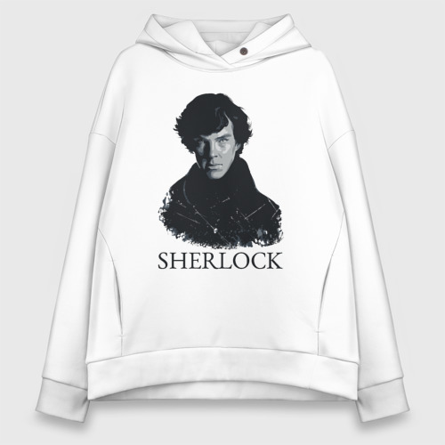 Женское худи Oversize хлопок Шерлок Холмс Sherlock, цвет белый