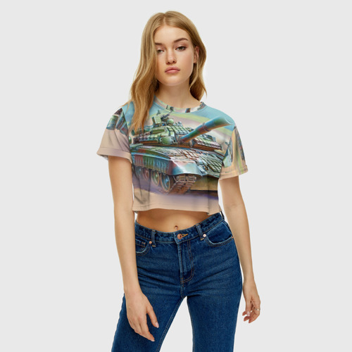 Женская футболка Crop-top 3D Военная техника, цвет 3D печать - фото 3