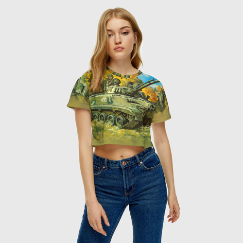 Женская футболка Crop-top 3D Военная техника, цвет 3D печать - фото 4