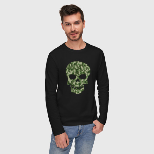 Мужской лонгслив хлопок Camo skull, цвет черный - фото 3