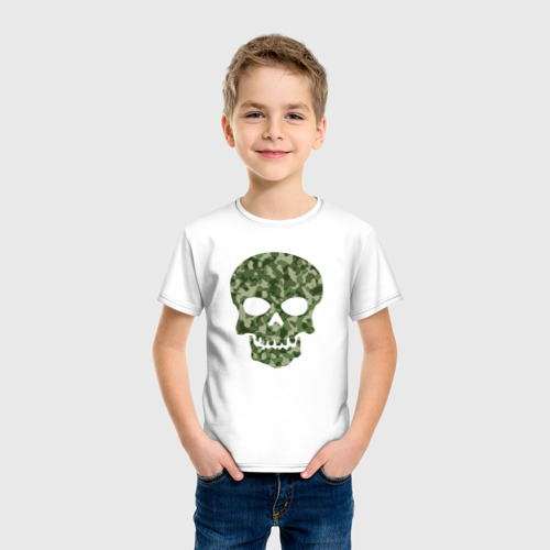 Детская футболка хлопок Camo skull, цвет белый - фото 3