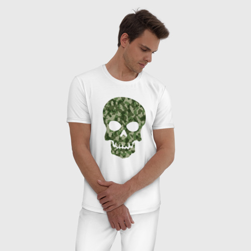 Мужская пижама хлопок Camo skull, цвет белый - фото 3