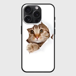 Чехол силиконовый для Apple iPhone 15 Pro матовый Котик выглядывает из дырки